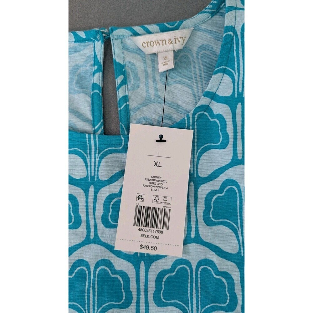 NWT Crown & Ivy Women’s Blue Aqua Floral 2pc Set Top XL & Cropped Pants 14 - Picture 3 of 9